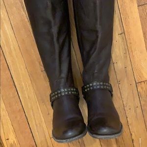Dark Brown Frye Phillip Harness Stud Tall boots